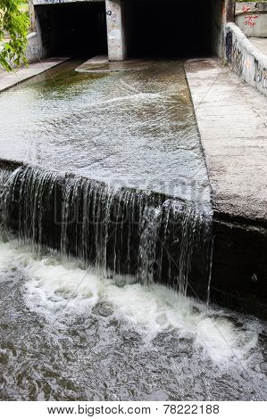 Water Stream Flowing Out The Underground Tunnel