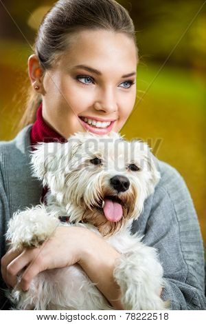 Portrait of girl with her adorable dog
