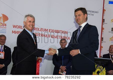 MOSCOW, RUSSIA, JUNE, 16: Renato Bertani, President of the World Petroleum Council and Alexander Novak, Russian Energy Minister. 21st WPC, June, 16, 2014 at Crocus Expo  in Moscow, Russia
