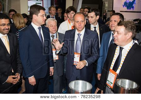MOSCOW, RUSSIA, JUNE, 16: M. S. Al-Sada, President of the WPC R. Bertani, Russian Energy Minister Alexander Novak,  D. Pumpyanskiy . 21st WPC, June, 16, 2014 at Crocus Expo  in Moscow, Russia