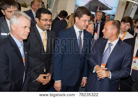 MOSCOW, RUSSIA, JUNE, 16: M. S. Al-Sada, President of the WPC R. Bertani, Russian Energy Minister Alexander Novak,  D. Pumpyanskiy . 21st WPC, June, 16, 2014 at Crocus Expo  in Moscow, Russia