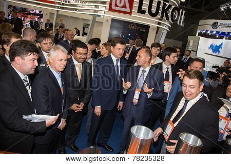 MOSCOW, RUSSIA, JUNE, 16: M. S. Al-Sada, President of the WPC R. Bertani, Russian Energy Minister Alexander Novak,  D. Pumpyanskiy . 21st WPC, June, 16, 2014 at Crocus Expo  in Moscow, Russia