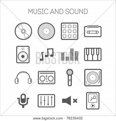 Set of simple icons with musical objects