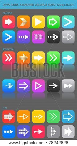 Apps navigation icons set with arrows for UI.