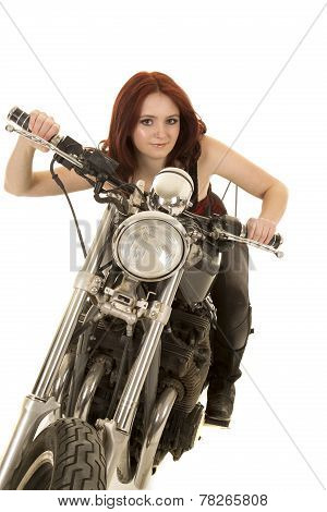 Woman Red Hair Motorcycle Lean Forward