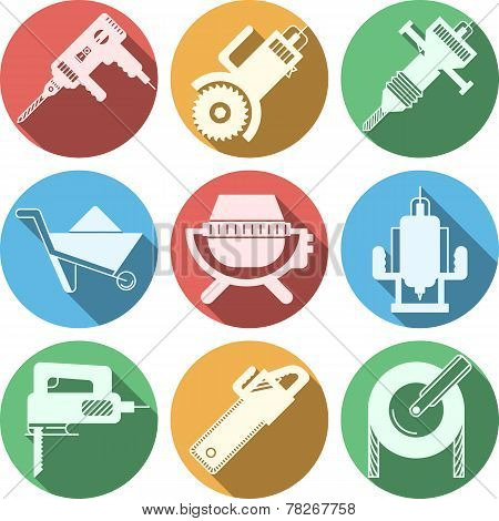 Flat vector icons for construction equipment