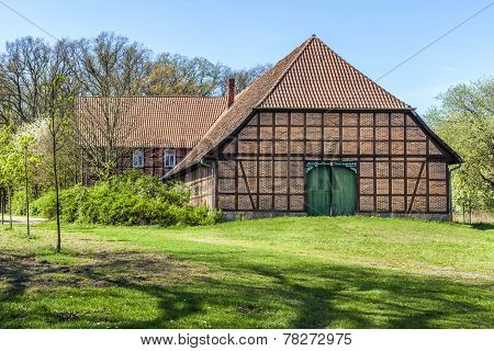 OSTERHEIDE, GERMANY - APR 12, 2012: old Half timbered farm house in Germany