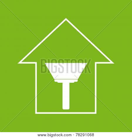 House With Paint Scraper. White On Green