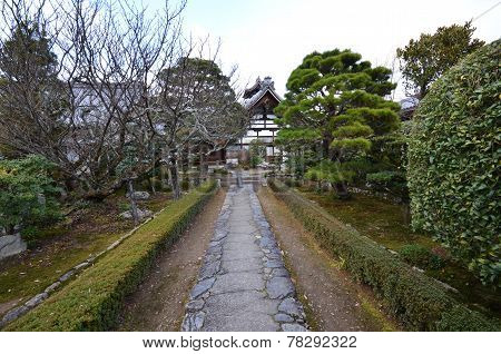 Entrance Sign Stone Walkway In Tenryu-ji Temple Area, Japan,