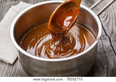 liquid caramel is poured