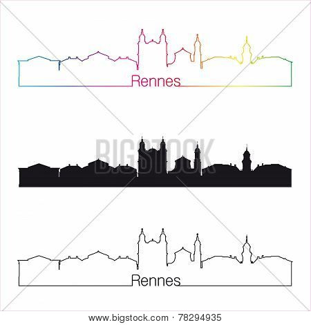 Rennes Skyline Linear Style With Rainbow