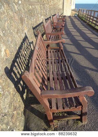 Row Of Benches Pathway Seascape