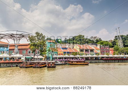 Singapore Landmark: Hdr Of Clarke Quay On Singapore River