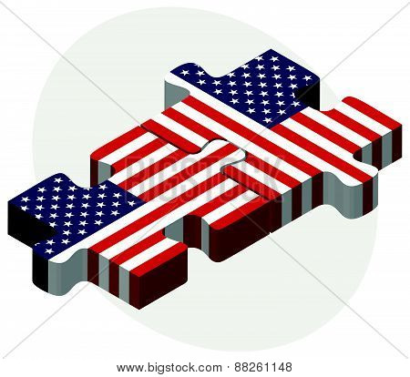 Usa And Usa Flags In Puzzle