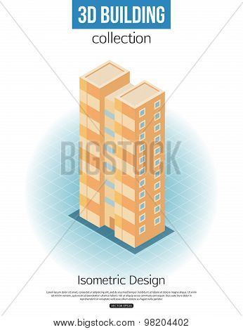 3d isometric tall building icon for map building and city constucting. Real estate concept.