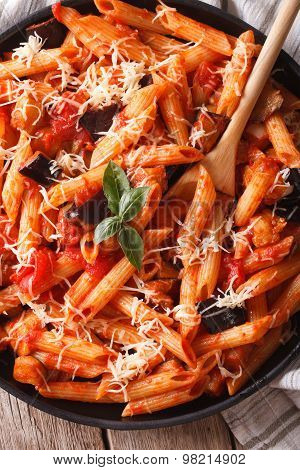 Pasta Alla Norma. Penne With Eggplant And Tomatoes Vertical