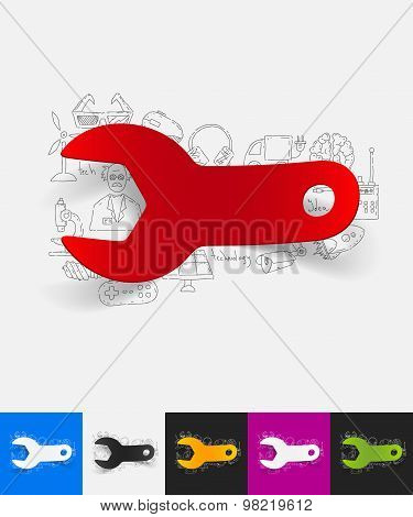 wrench paper sticker with hand drawn elements
