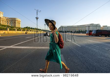 Traveler in Bucharest city