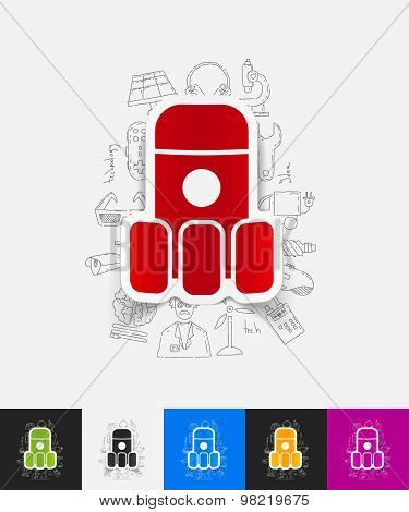 rocket paper sticker with hand drawn elements