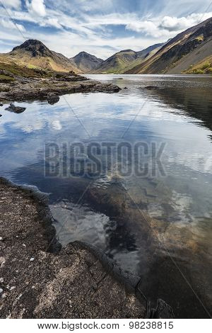 Stunning Landscape Of Wast Water And Lake District Peaks On Summer Day Reflected In Lake