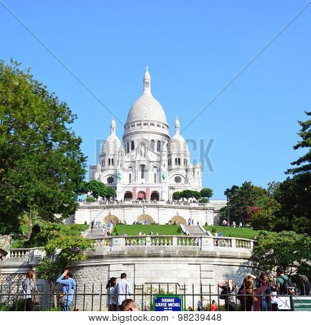 PARIS, FRANCE - SEPTEMBER 10, 2014: Basilica of the Sacre Coeur on Montmartre Paris France