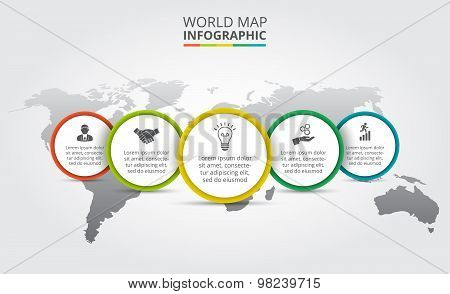 Vector world map with infographic elements.
