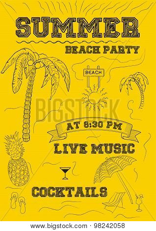 Summer Beach Party Flyer or Poster - Illustration - Eps 10