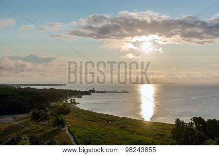 Sunrise Over The Curonian Lagoon In Nida Resort Town. Neringa, Lithuania
