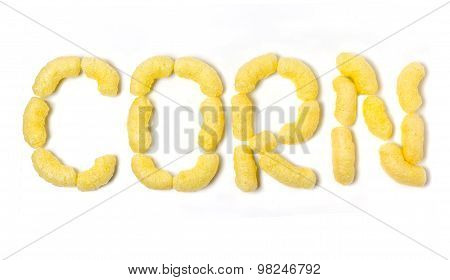 Letters Posted Corn Sticks. Isolated On White Background