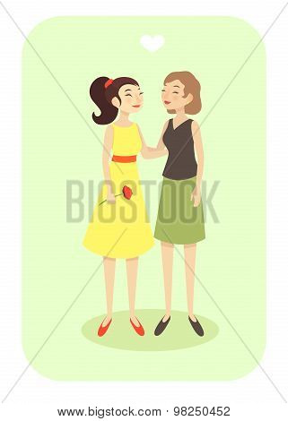 Happy Lesbian Couple In Casual Clothes