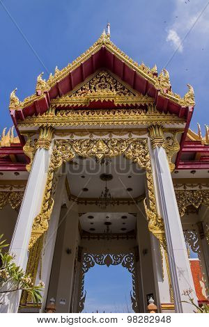 Thai Style Crematory On Blue Sky