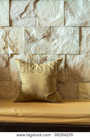 Cotton Pillow And Wall Tiles.