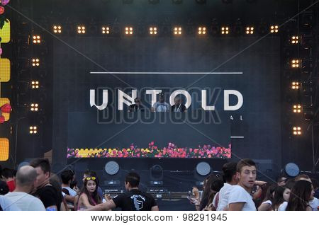 Tehnician Setting The Stage Lights Before A Concert