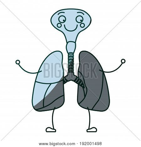 blue color shading silhouette caricature respiratory system with windpipe vector illustration