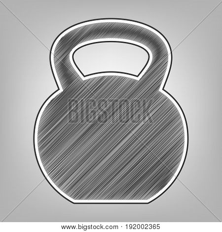 Fitness Dumbbell sign. Vector. Pencil sketch imitation. Dark gray scribble icon with dark gray outer contour at gray background.