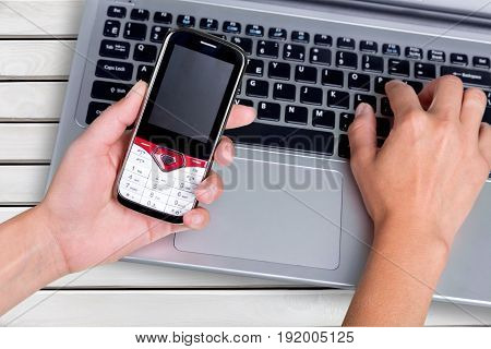 Male hands phone laptop it technology tablet pc computer technology