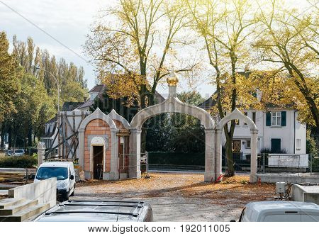 STRASBOURG FRANCE - OCT 24 2016: Main entrance New Russian Ortodox church construction - new building Russian Cathedral