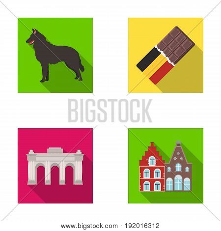 Chocolate, cathedral and other symbols of the country.Belgium set collection icons in flat style vector symbol stock illustration .