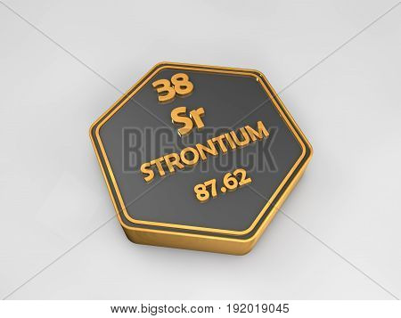 strontium - Sr - chemical element periodic table hexagonal shape 3d render
