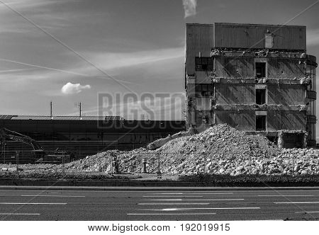 Last remains of a destroyed building on a sunny day