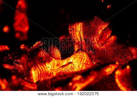 Glowing Flaming Hot Heat Wood Charcoal in furnace