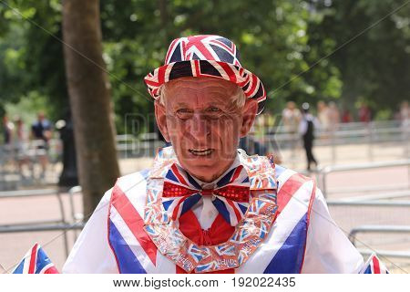 London England 17th June 2017 Tourist wearing a Union Jack outfit