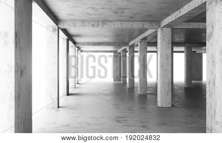 The abstract floor of a modern building under construction with concrete columns and frames in the sunlight. Minimal buildings background.