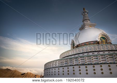 Shanti stupa, symbol of peace, Ladakh, India. Soft focus