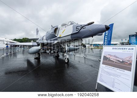 BERLIN GERMANY - JUNE 01 2016: Single seat subsonic carrier-capable attack aircraft McDonnell Douglas A-4N Skyhawk. Exhibition ILA Berlin Air Show 2016