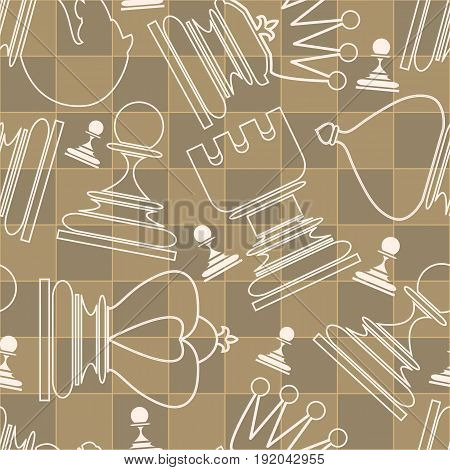 Vector Chess piece seamless pattern.  King, queen, pawn, bishop, knight and rook. For your design, textile, fabric, surface textures, packaging scrapbooking chess school or chess club