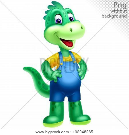 Green dinosaur in blue shorts, png without background