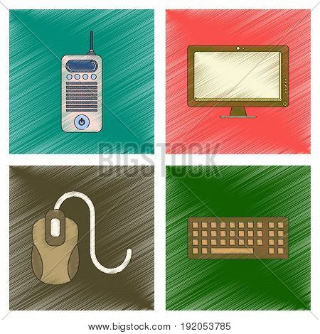 assembly flat shading style icon of office computer keyboard mouse monitor cell phone