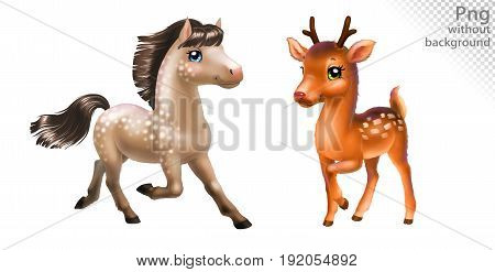 Cartoon horse and deer, png without background
