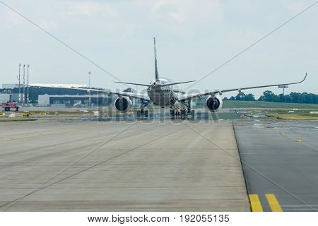 BERLIN GERMANY - JUNI 02 2016: The newest Airbus A350 XWB at the airfield. Exhibition ILA Berlin Air Show 2016